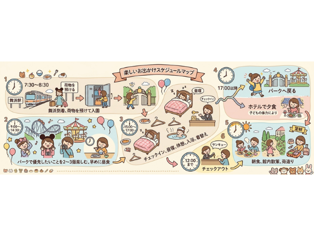ディズニーランドホテルでの子連れの過ごし方|【到着日にランド】子連れ1泊2日の過ごし方モデルプラン