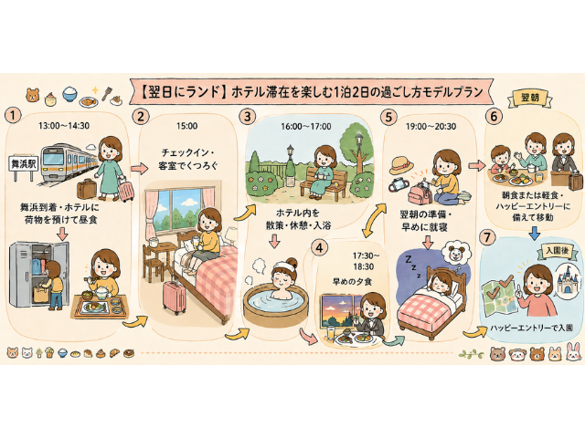 ディズニーランドホテルでの子連れの過ごし方|【翌日にランド】ホテル滞在を楽しむ1泊2日の過ごし方モデルプラン